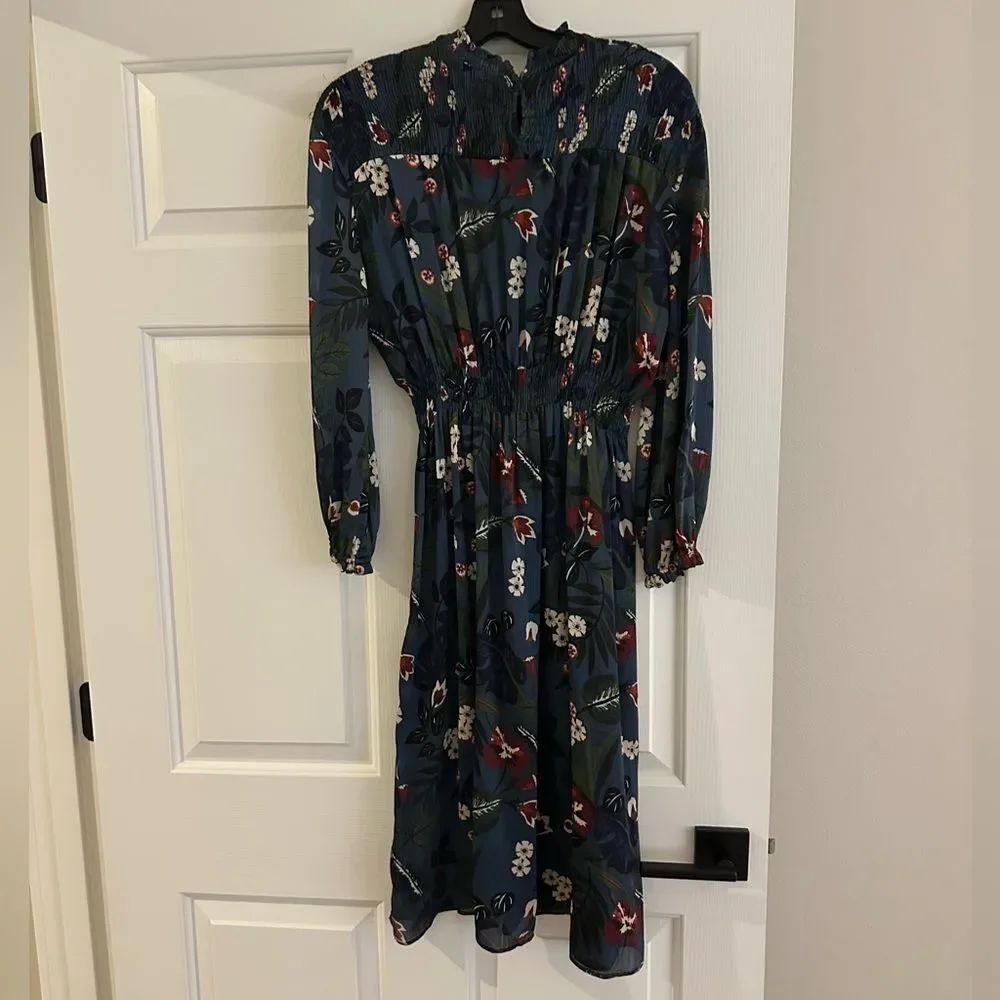 Zara Navy Floral Long Sleeve Floral Print Dress